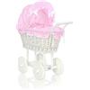 My Sweet Baby Passeggino alto in vimini per bambole con biancheria da letto e rivestimento ros