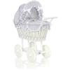 My Sweet Baby Passeggino alto in vimini per bambole con biancheria da letto e rivestimento gri