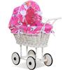 My Sweet Baby Passeggino alto in vimini per bambole con biancheria da letto e rivestimento ros