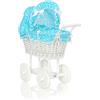 My Sweet Baby Passeggino alto in vimini per bambole con biancheria da letto e rivestimento tur