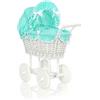 My Sweet Baby Passeggino alto in vimini per bambole con biancheria da letto e rivestimento col