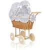 My Sweet Baby Passeggino per bambole alto in vimini con biancheria da letto e rivestimento gri