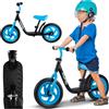 Bicicletta senza pedali per bambini con ruote in EVA da 12", nera e blu.