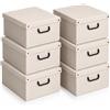 Lavatelli, Set di 6 Scatole Organizer Armadio in Cartone con Coperchio, per Vestiti, Biancheria, Cambio Stagione, con Maniglie, Robuste e Decorative, Portaoggetti Beige, 32x42x17,5 cm, misura Media