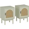HOMCOM Set di 2 comodini, con anta in resina intrecciata, ripiano regolabile 40 x 35 x 58 cm, verde chiaro | Aosom Italy