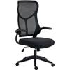 HOMCOM Sedia Ufficio Ergonomica Girevole con Braccioli Ribaltabili, Funzione Dondolo, Altezza Regolabili, in Rete, Nero | Aosom Italy