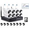 KIT WIRELESS KIT VIDEOSORVEGLIANZA WIRELESS FULL HD IP 8 TELECAMERE NVR REMOTO AHD