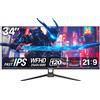 Gawfolk Monitor 34 Pollici IPS 2560x1080 DFHD 120Hz FreeSync 21:9 per PC e Video