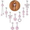 Finrezio 9 Pz Piercing Ombelico Argento Set Pendent Navel Piercing Gioielli | 14G Piercing Ombelico Pendente Fiore Farfalla Ombelico Belly Dangly Ombelico Navel Piercing Gioielli