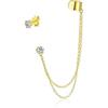 Bling Jewelry Fascia Piana Cartilagine Geometrica Con Due Catene Orecchino a Polsino CZ per Lobo Auricolare per Donne Adolescenti Uomini Placcato Oro Rosa 14K Argento Sterling .925