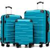 COOLIFE Set di 3 valigie, M+L+XL, guscio rigido in ABS, con lucchetto TSA | Ruote silenziose, maniglia telescopica, cerniere YKK, angoli antiurto, per viaggi in famiglia, periodi di studio all'estero