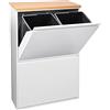 Arregui Basic CR601-B con piano di lavoro, bidone della spazzatura e riciclaggio in acciaio a 4 secchi, mobile riciclaggio con piano di lavoro, 4 x 17 L (68 L) (bianco con piano in rovere)