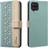 BLOTECH Pizzo Traforato Cover Cellulare Custodia PU Cuoio Pizzo Traforato Portafoglio Telefono Custodia Margine di Cucitura Patchwork di Pizzo Case per Samsung Galaxy A12 - Verde menta