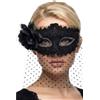 CARNIVAL TOYS Maschera in tessuto nero con bautta e decorazioni su cartoncino