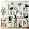 Dazzlewall Tenda Doccia Gatti Neri 180 x 180 cm, Piante in Vaso Verdi Tenda Bagno, Impermeabile Antimuffa Tessuto con 12 Ganci