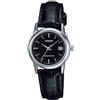 Casio Orologio da polso da donna al quarzo classico cinturino in pelle nero cassa in ottone display analogico nero - LTP-V002L-1A