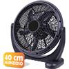 BAKAJI Ventilatore da Tavolo Pavimento Nero 40 cm Potenza 44 Watt Oscillante Silenzioso
