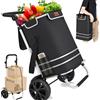 BAKAJI Carrello Spesa Pieghevole 56L Nero Borsa Termica Trolley Portaspesa con Tracolla