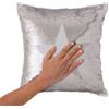 BAKAJI Cuscino Paillettes Federa Effetto Sirena Doppio Colore Bianco Silver con stella