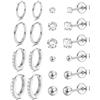 JeweBella 10 Paia Classico Orecchini Acciaio Chirurgico Donna Uomo Piccoli Orecchini Cerchio Anallergici Piercing Orecchini a Bottone Set Impilabili Orecchini a Lobo Orecchini Donna Argento/Oro