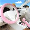 DifenzuSJ 3 Pezzi Coprivolante Auto Peloso, Coprivolante Auto Invernale in Peluche con Coprileva Cambio & Coprifreno a Mano, Copri Volante Copristerzo per la Maggior Parte delle Automobili(Rosa)