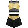inhzoy Vestito da Ballo Latino Americano Bambina Abito da Pattinaggio Artistico con Paillettes Crop Top Canotta Danza Moderna Minigonna Gonna Corta Costume Danza Samba Salsa