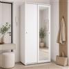 Yellowshop - Armadio 2 ante scorrevoli 2 ripiani L90xP45xH195 cm SLIDE Bianco o Bianco-Rovere texture 3d / specchio (Bianco)