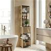 [en.casa] Scaffale da Bagno con 5 Ripiani Aperti e Scomparto Vano Chiuso ad Anta Mobile Colonna a Terra in Bambù per Lavanderia Corridoio 170 x 39 x 30 cm - Naturale/Grigio