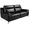 AC ANGEL CERDÁ Angel Cerdá - Divano Design Relax 2 Posti Pelle Nero da Salotto | Struttura Legno Massello, Cuscini Aggiuntivi, Piedi Acciaio Inox Nero, 341 x 254 x 94 cm