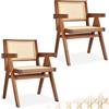 tectake® Set 2 Sedie da Pranzo con Braccioli, Stile Boho, Legno Massiccio | 60 x 56,5 x 82,5 cm, Intreccio Viennese, Schienale Largo, Verniciatura Protettiva, Gambe ad A, Max 120 kg, Rovere Scuro