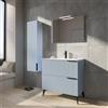 Parama Mobile bagno a terra cannettato 90 cm azzurro capri 2 cassetti con lavabo in ceramica, piedini nero opaco | Fuji