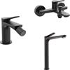 Parama Set miscelatori: lavabo alto bidet senza scarico ed esterno vasca a muro nero opaco | Anne