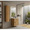 Parama Mobile bagno sospeso cannettato 60 cm rovere chiaro 2 cassetti con lavabo in ceramica | Fuji