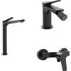 Parama Set miscelatori: lavabo alto bidet senza scarico e esterno doccia a muro nero opaco | Anne