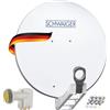 SCHWAIGER Set completo di parabole satellitari - Ø 80 cm Alluminio Offset Antenna in grigio chiaro - Include Quad LNB a 4 scomparti & LNB doppio braccio - Digital HD & 4K ricezione - Gestione cavi