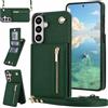 Fofvccv Cover per Samsung Galaxy S26 con Cordino - ZP Verde | Custodia A Libro In Pelle Flip Cerniera con Porta Carte Magnetica Supporto Blocco RFID Custodia Portafoglio per Samsung S26