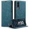 Ottcooed Cover per Huawei P30 Custodia, Cover Pellicola a Libro Portafoglio in Pelle Porta Carte Protettiva Slot per Scheda Flip Case Wallet Case con Huawei P30, Blu verde