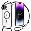 Oelrstfe Magnetica Cover per iPhone 14 Pro Max con Cordino Regolabile, Compatibile con MagSafe, Trasparente Custodia con Collana Tracolla Laccio Collo Morbido TPU Silicone Lanyard Case Antiurto, Nero
