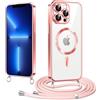 Micnkifo Elettrolitico TPU Magnetica Cover con Cordino per iPhone 13 Pro Max, Compatibile con Magsafe Ricarica Wireless, Antiurto AntiGraffio con Collana Regolabile per iPhone 13 Pro Max, Rosa