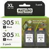 Matsuro 305 XL Nero Cartuccia d'inchiostro Sostituzione per HP 305 XL con Chip Compatibile con HP DeskJet 2700 2710 2720 2722 Plus 4100 4120 4130 Envy 6000 6010 6020 6030 6032 Pro 6400 6430 6432