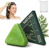 PQUELM 1 Pezzi Shampoo Solido Cinese, Saponetta Triangolare Verde per Capelli, Naturale alle Foglie di Cipresso,Solido Usman Grass,Shampoo Sapone per Donne e Uomini Con rete antischiuma(A)