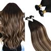 Ugeat Extension mini K Tip in capelli veri, 60 cm, 50S, 50 g, #1B/4/27 | Extension per bonding, balayage, da nero a castano scuro con biondo caramello, discrete e morbide, per un look lungo di tutti