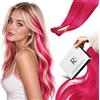 RUNATURE Extension Cheratina Capelli Veri I Tip 45cm 25s 25g Rosa #HotPink | Extension Capelli Veri Cheratina I Tip Rossa,Dritto,Lisci,Invisibile
