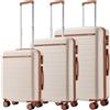 Kono Set di 3 Valigie, Equipaggio Mano Leggero in Composito ABS+PC, Valigia Cabina, Media e Grande con 4 Ruote, Bianco
