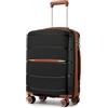 KONO Valigia Cabina in PP Rigida 20 - Bagaglio a Mano con 4 Ruote Silenziose TPE, Trolley con Serratura TSA (56 cm, Nero/Marrone)