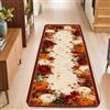 Generic Tappeto runner con zucche, autunnale, rustico, fiori e foglie autunnali, arancione, antiscivolo, rettangolare, bordatura con bordi per cucina, ingresso, bagno, porta, decorazione da 6 x 1,5 m