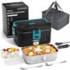 YISSVIC Scaldavivande Elettrico Portatile 1.8L 80W 4 in 1 12V/24V/220-240V | Porta Pranzo Termico, Acciaio Inox, Riscaldamento Rapido, Forchetta, Cucchiaio,, con Borsa Termica per Auto Camion Ufficio