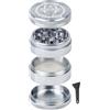Grass Monkey Grinder in alluminio, 4 pezzi, Ø 5,5 cm, robusto macinino per erbe con denti affilati e colino per polline, inclusa pala, grigio scuro