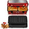FOHERE Piastra Waffles Maker 3 in 1, 1200W Tostapane Piastra Panini, Tostiera Elettrica, ad Alta Potenza, Controllo della Temperatura a 5 Marce, Deposito Cavi, Rivestimento Antiaderente, Rosso d'Epoca