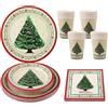 Kalolary Set di Stoviglie Natalizie Usa e Getta 96 Pezzi - 24 Set con Piatti da 9 e 7, Bicchieri da 9oz e Tovaglioli - Decorazioni per la Tavola di Natale per 24 Persone（Albero di Natale Verde）